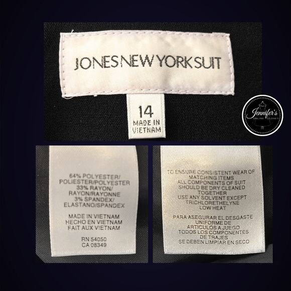 Jones NY Navy Blue Two Button 3/4 Raglan Cuffed Sleeve Long Jacket Size 14 - Picture 10 of 12